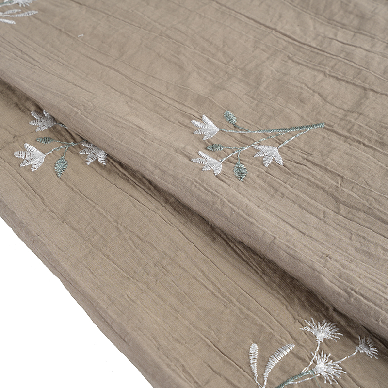 Peach Seed Orchid Brodery Blossom Wrinkle Tyg