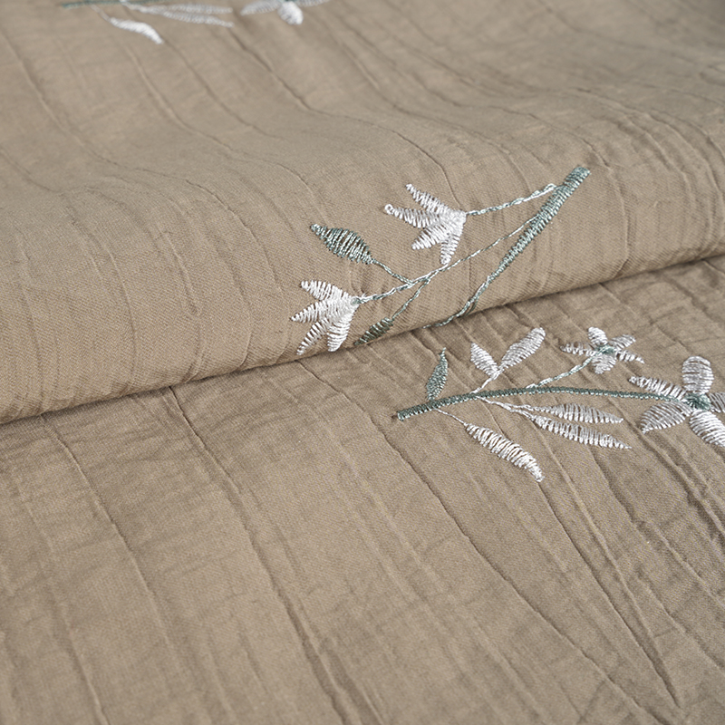 Peach Seed Orchid Brodery Blossom Wrinkle Tyg