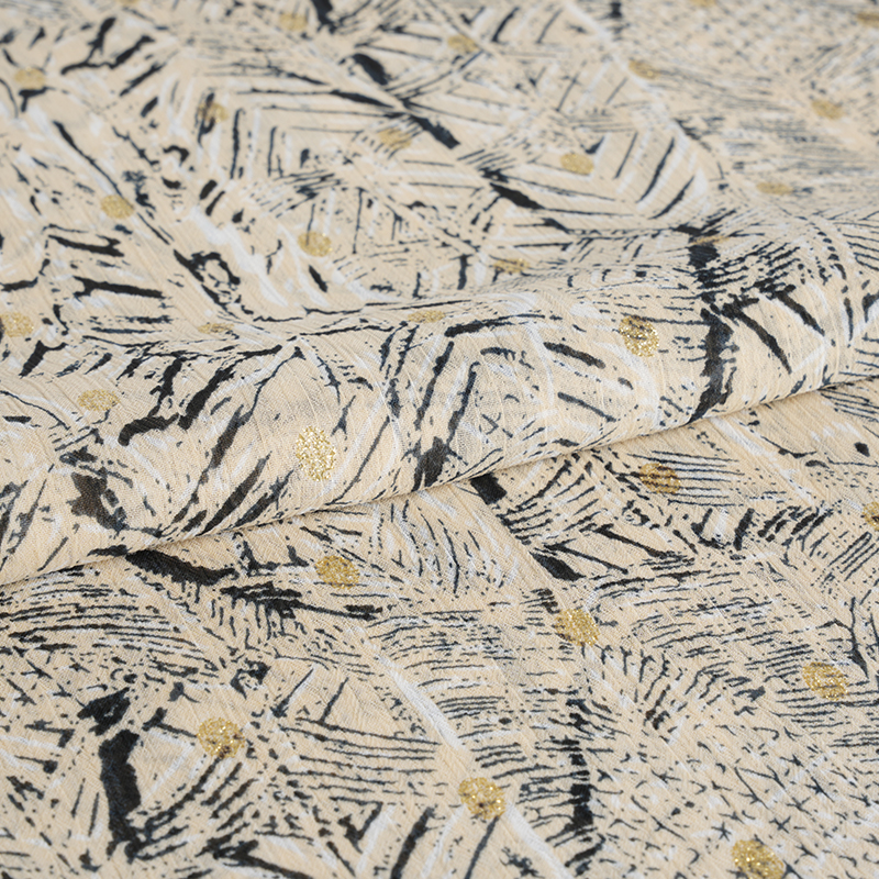 75D Chiffong Crepe Oregelbundet stökigt Gold Spun Print Tyg